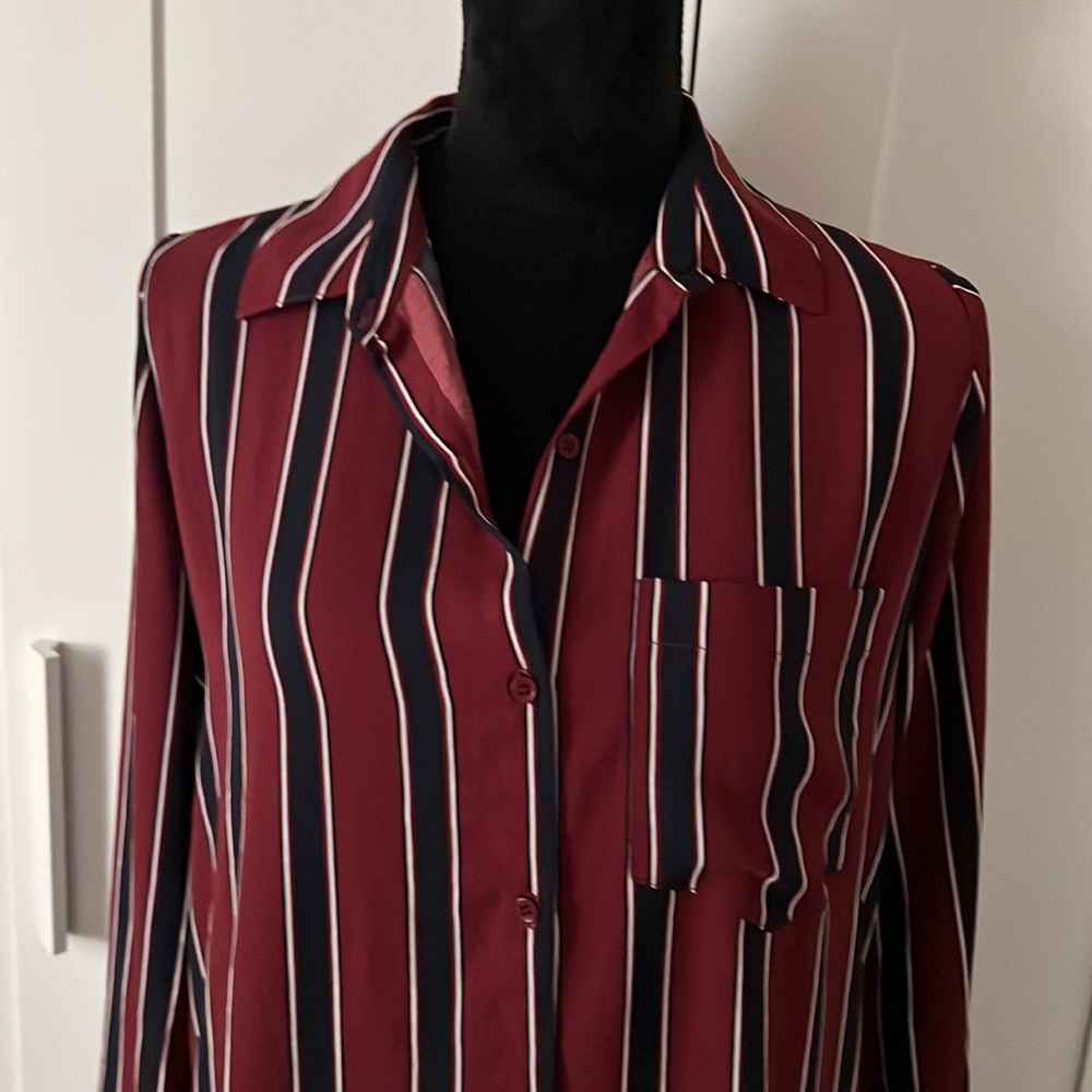 Forever 21 Button Up Shirt Dress - Dark Red and Navy Striped